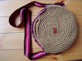 TORBA EKO - Okrągła torba ze sznurka jutowego z tkanym pasem